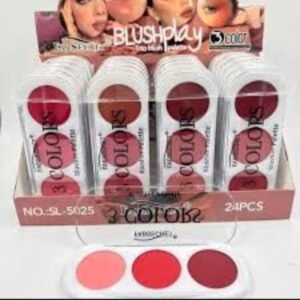 3 Color Makeup Blush Palette Mineral Powder Red Rouge Long